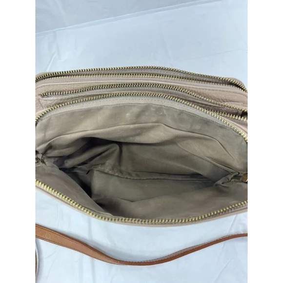 Valentina Beige Pebbled Leather Shoulder Bag Small - Picture 12 of 15